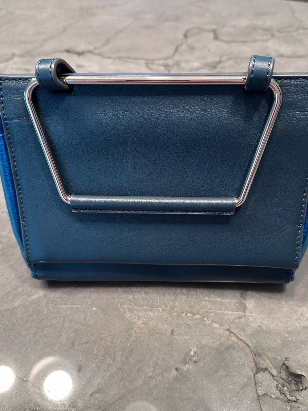 Thacker Women's Blue Leather Crossbody Bag with Silver Handle